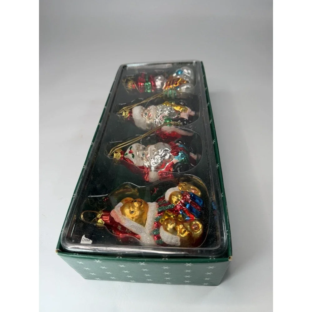 Vintage Christmas Ornaments Set Of 4 Santa Snowman Teddy Bear Meijer